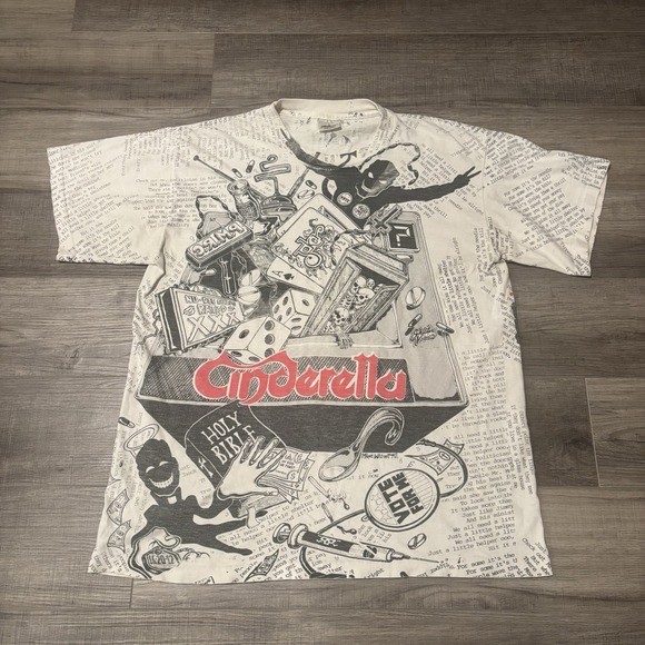 Vintage 1991 RARECinderella AOP Band T-Shirt RARE Sz Large Single Stitch USA